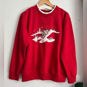 Vintage Cottage Cove Crewneck Penguins Winter Theme Large Women’s